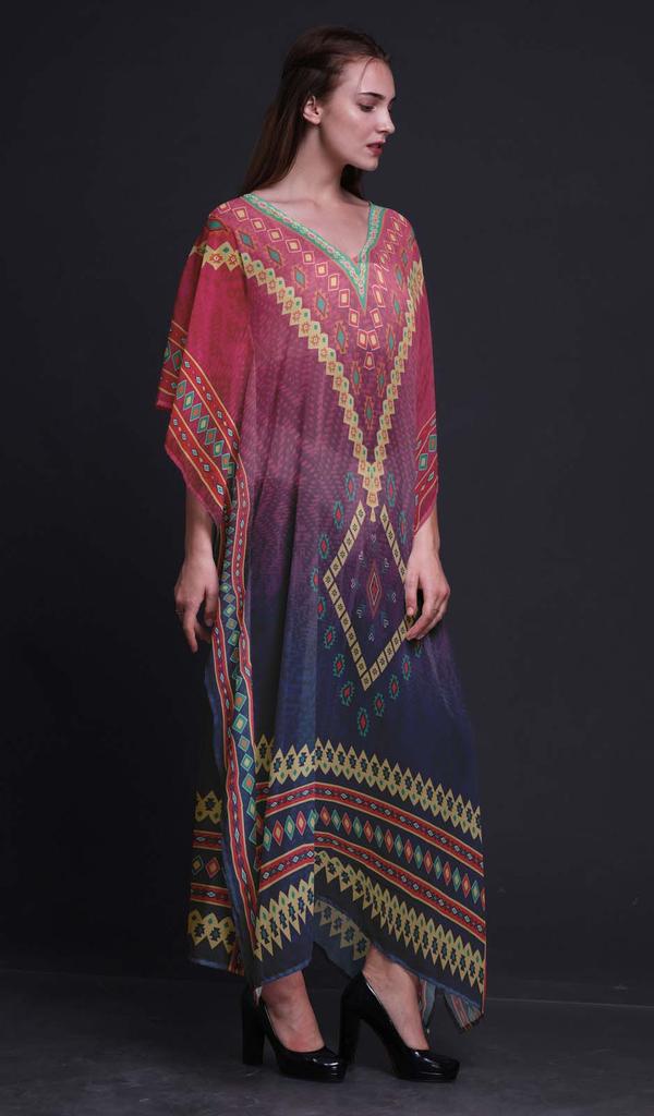 Phagun Aztec Geometric Long Caftan Maxi Dress Beach Swimwear Cover Up Womens