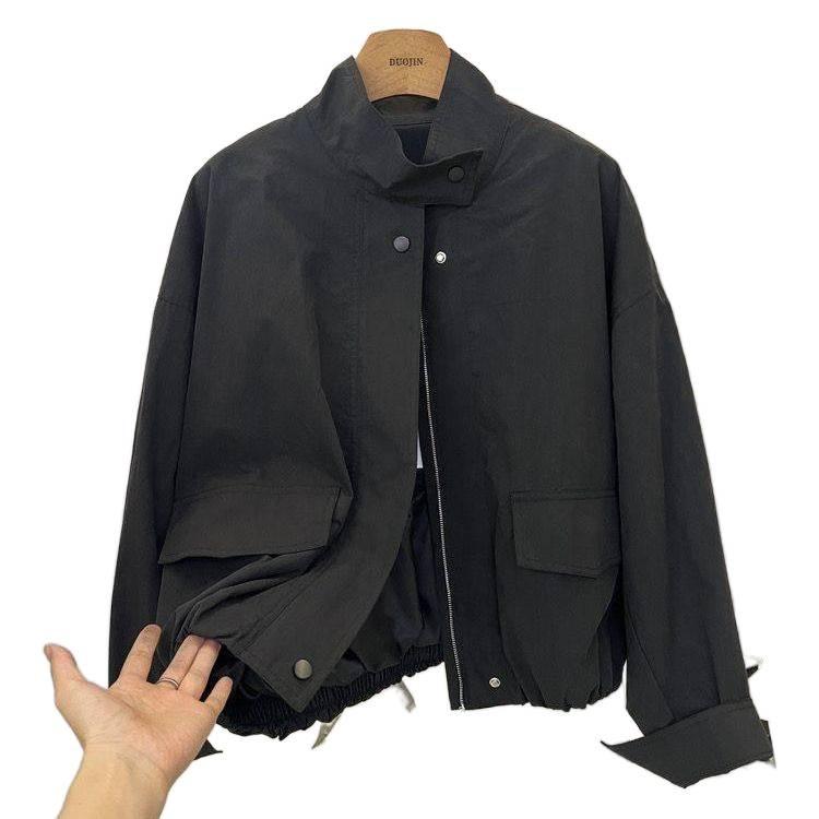 Women's Short Jacket Spring Autumn Casual Femme Windbreaker Stand Collar Tooling Jacket Basic Zipper Coat Tops
