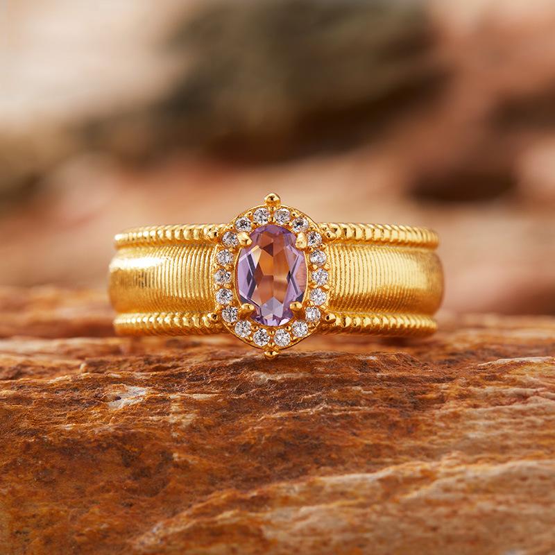 Conjunto Elegante Vintage de Prata Esterlina S925 com Anel de Granate Safira Tanzanita Natural Anel para Dedo Indicador Feminino