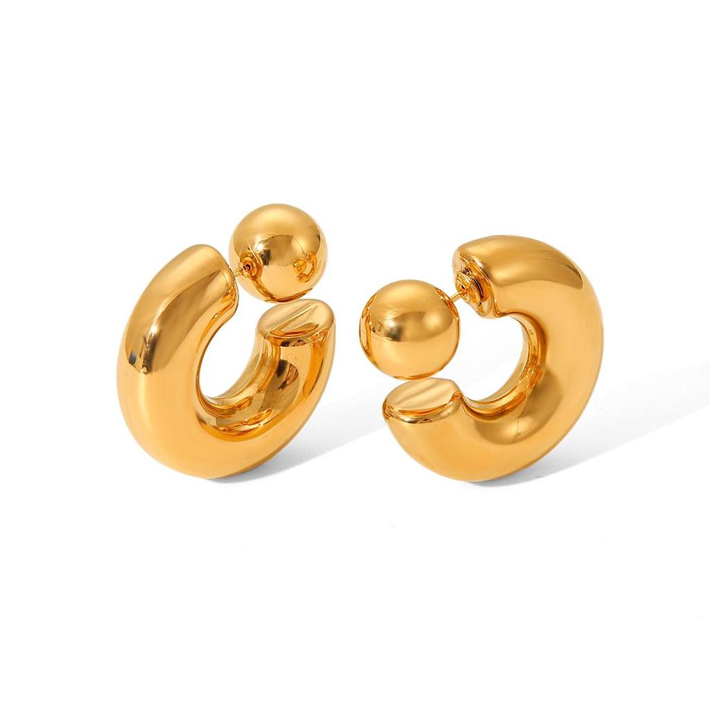 European & American Style C-Shaped Spherical Stud Earrings In High-End Titanium Steel Design for Women