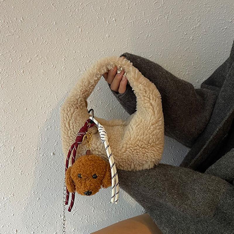 

Yogodlns New Fashion Women Lady Shoulder Underarm Bag Solid Color Soft Lamb Woolen Handbag Fluffy Totes Purse Autumn Winter Shopping Bag 17x13x11cm хаки