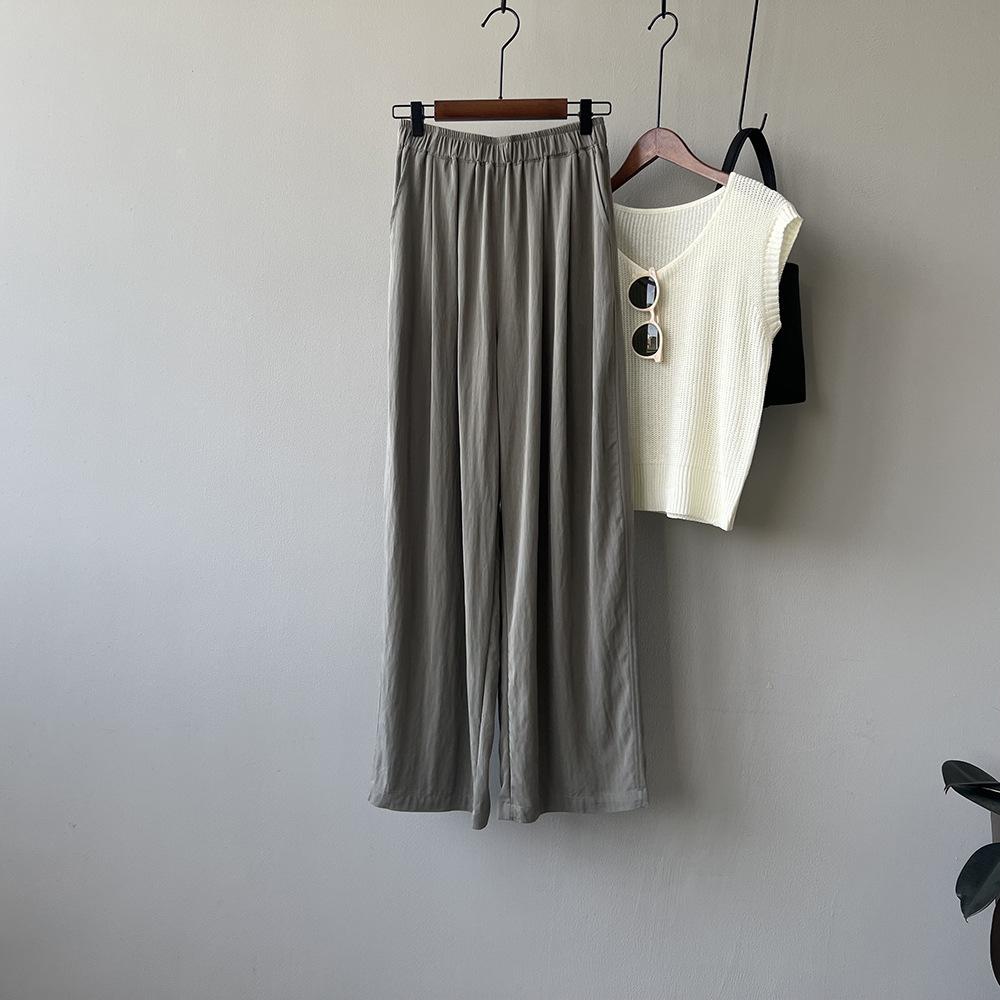 

Johnature Cool Жіночі брюки на всю довжину з високою талією Літні штани з прямими штанами на резинці на талії Універсальні повсякденні штани L темно-сірий колір