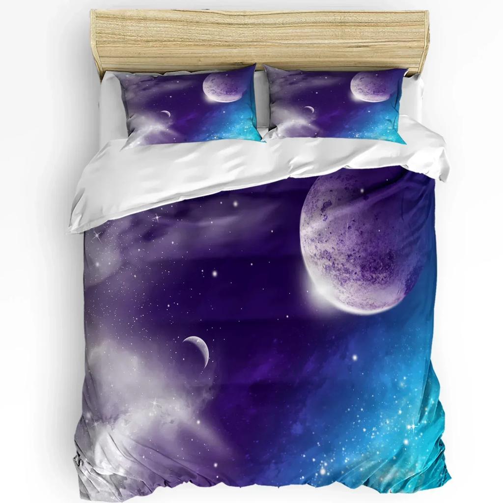 Outer Space Cartoon Cute Spaceship Rocket Duvet Cover With Pillow Case 3Pcs Bedding Set Quilt Cover Double Bed Home Textile
