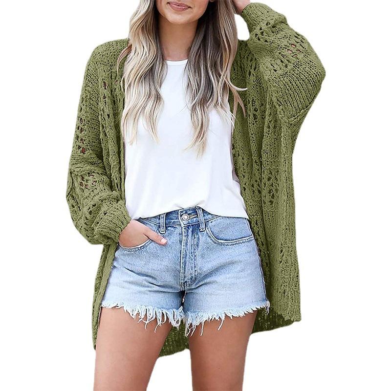 Autumn and Winter New Fashion Ladies Cardigan Long-sleeved Hollow Mohair Sweater Coat