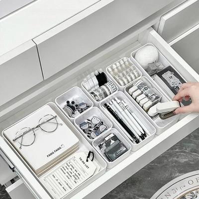 4PCS Drawer Organizers Set Clear Plastic Desk Dividers Bins Bedroom Dresser Office Storage Box for Makeup Jewelries Gadgets