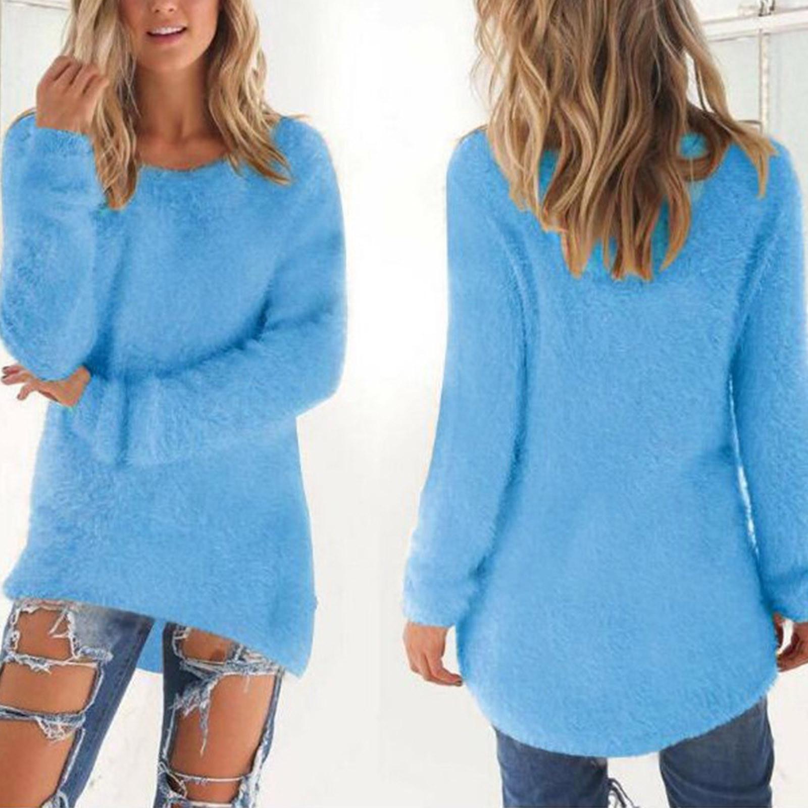 

Женские теплые зимние однотонные пуловеры на молнии на четверть, свитер, плюшевый топ M синий