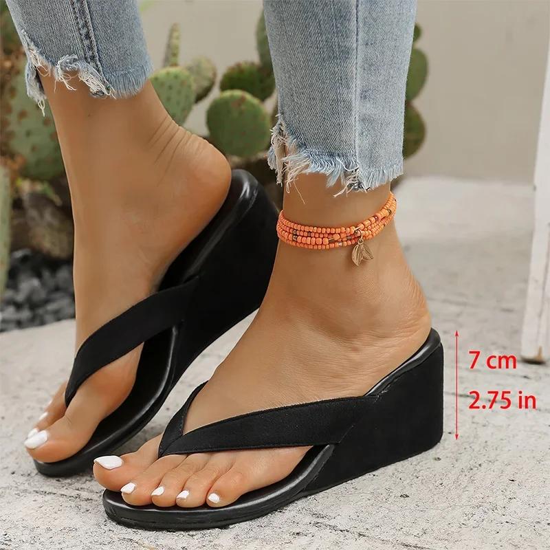 Fashion Leopard Wedges Sandals for Women 2025 Summer Lightweight High Heeled Flip Flops Mujer Woman's Comfort Non Slip Slippers Women