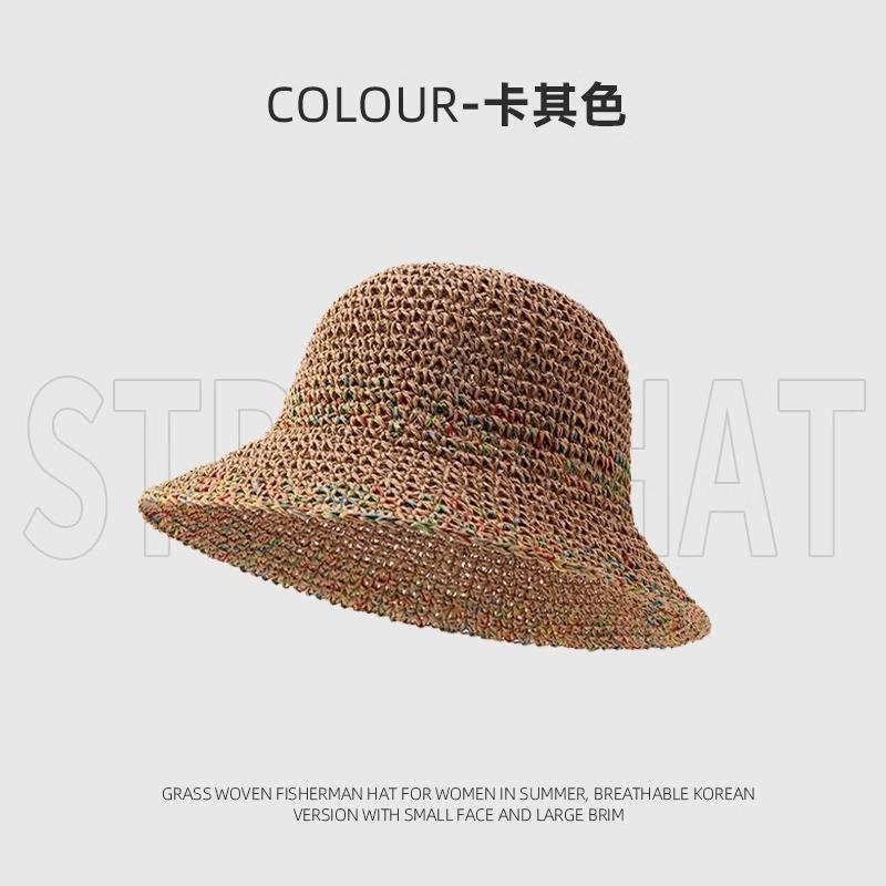 Seaside Flower Straw Hat Women Summer Foldable Sunscreen Sunshade Bucket Hat Vacation Wind Travel Hollow Woven Hat