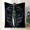 "Raven & Sword: Mystical Tattoo Design Art Print"Blanket Flannel Throw Blanket for Sofa, Bed, Travel, Camping, Office, Couch, Chair, And Bed