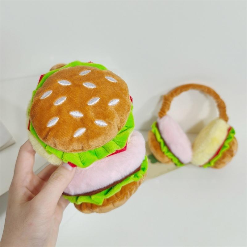 Plush Hamburger EarMuffs for Women and Kids Ear Warmer Furry Headband for Winter Christmas New Year Gifts