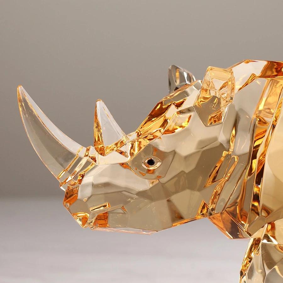 Transparenter Goldener Nashorn-Nachbildung Nashorn-Skulptur Acryl Goldene Tierstatue Dekorative Figuren Heimdekoration