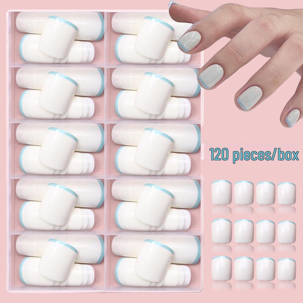 120-Piece Short Colored French False Nails - Removable Nail Art Set