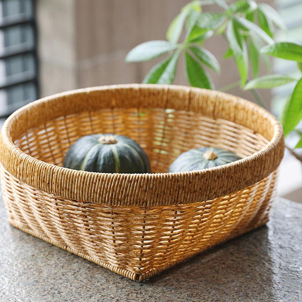 Hand Woven Basket Snack Bread Food Serving Tray Cookies Display for