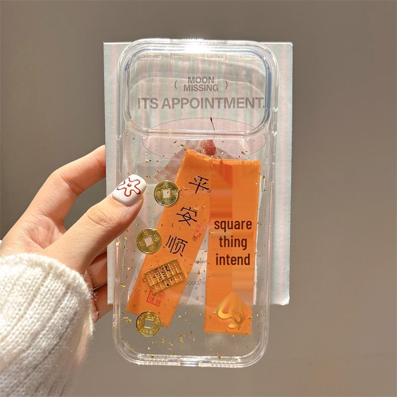 Minimalist Gold Foil Epoxy Transparent Case for iPhone 17/16 Pro Max, Drop-proof, Soft Fit for iPhone 14/15/13 Pro Max. 16