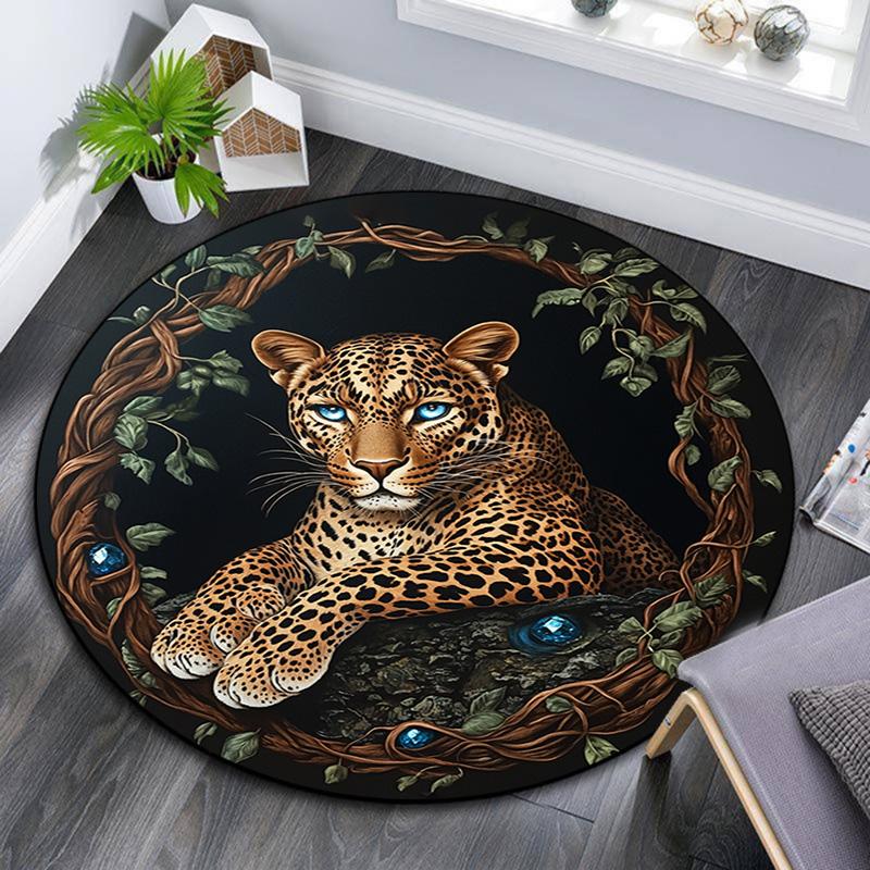 Runder Leoparden-Teppich, Teppich für Wohnzimmer, Schlafzimmer, Sofa, Spielzimmer-Dekor, Rutschfeste Fußmatte