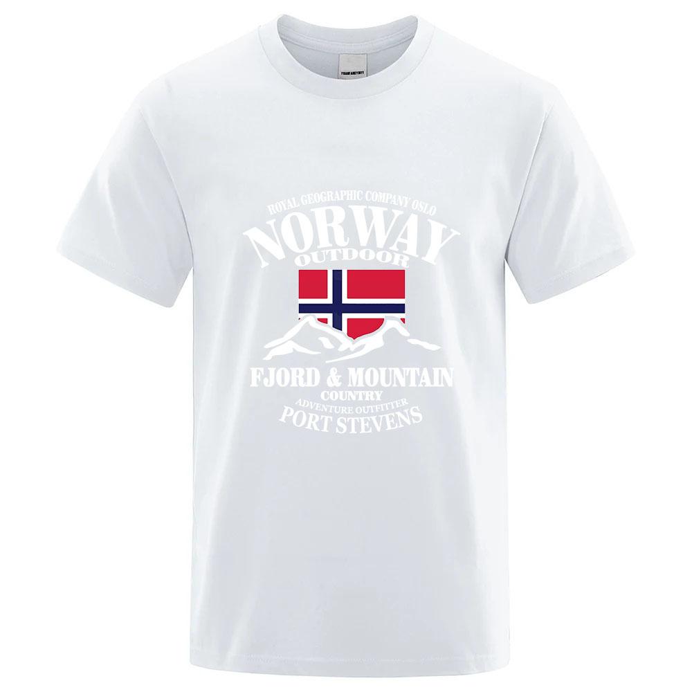Norwegen Flagge Fjord Berg 2025 Neu Unisex Normal Dünn Kurzarm Sport Schnelltrocknend T-Shirt Fitness Atmungsaktiv Vielseitiges Oberteil