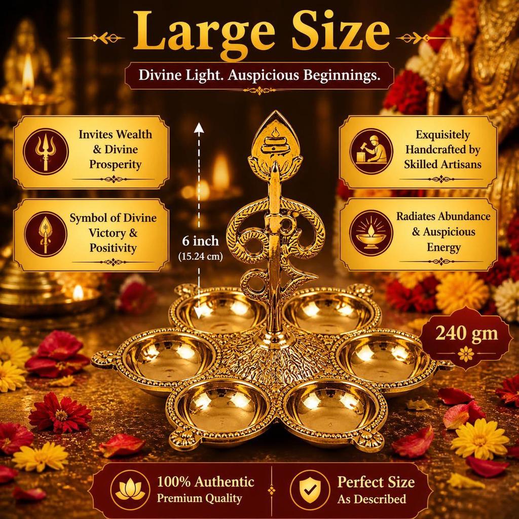 arumuga vilakku with vel and om for murugan | Pure Premium Brass Diya – sashti Pooja, karthigai deepam, skanda shasti