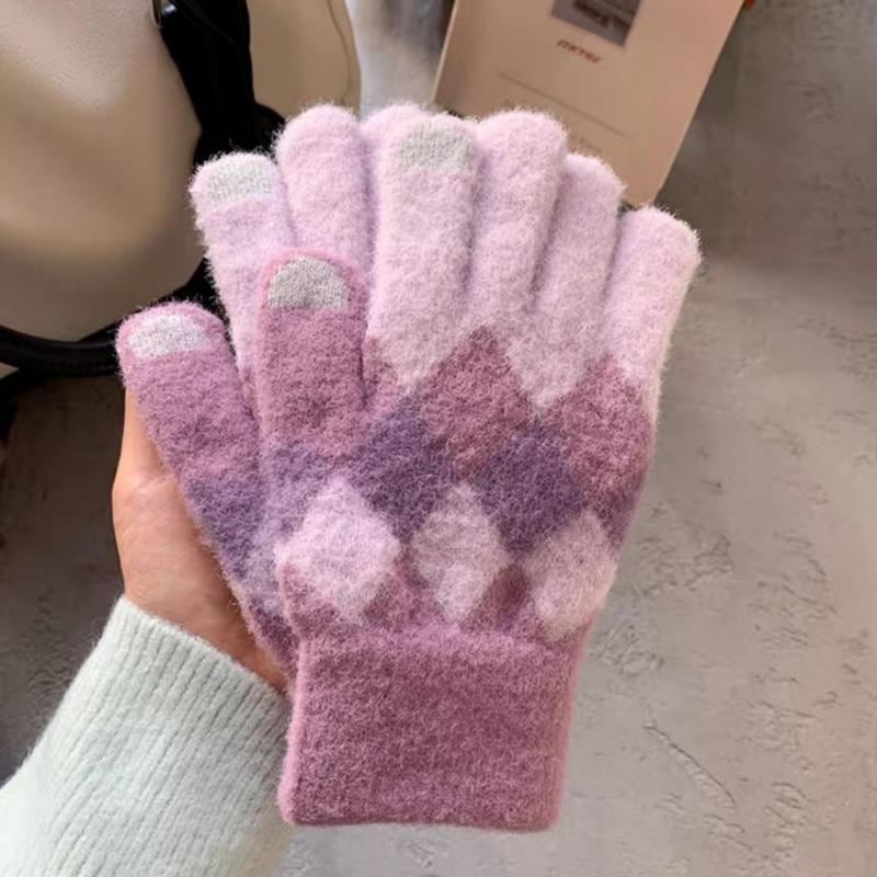 Gants chauds en laine pour femmes en automne et en hiver Écran tactile Cyclisme Mignon Hiver Cyclisme Étudiants Cinq doigts Plus Velours Ins Tricoté
