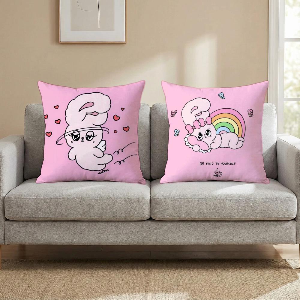 Cute E-Esther Bunny Pink Cushion Cover Multi-Scene Pillow Cover for Home & Car - Reversible, Soft & Durable for Daily Use