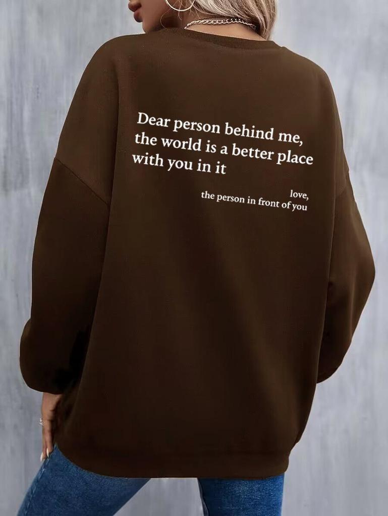2025 Women's Fleece-Lined Slogan Sweatshirt, Solid Color, Round Neck