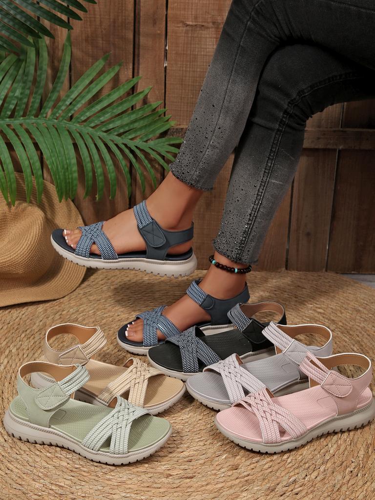 Summer New Product Velcro Open Toe Thick Soled Sandals for Women, Lightweight and Sporty Style, Plus Size Beach Sandals
