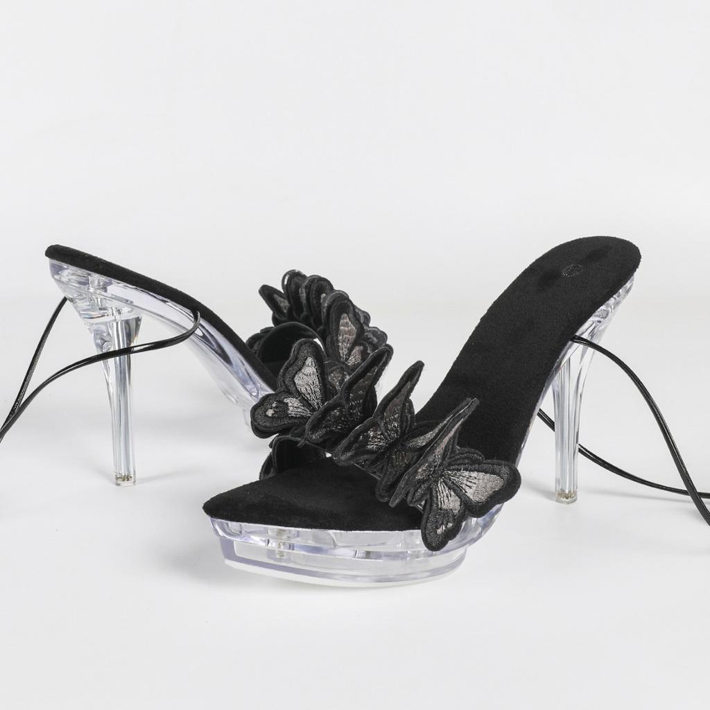 12.5cm Euro Butterfly Strap Platform Heels Crystal Chunky Nightclub Sandals LFD-19876-Q1