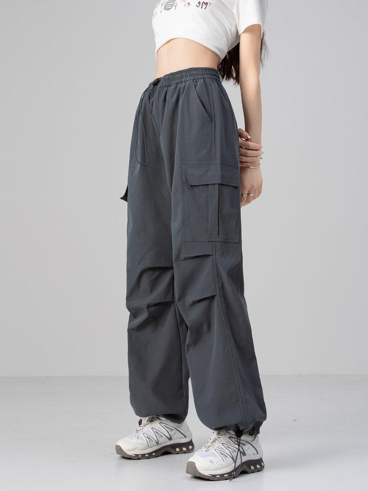 

Retro American Adjustable Drawstring Paratrooper Pants - Casual, Loose, Wide-Leg Summer Workwear L серый