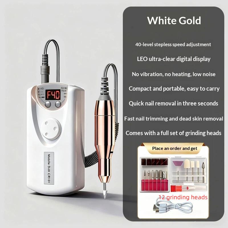 Nail Drill Machine Pro Lathe Nail Milling Cutter Rechargeable Nail Art Electric Sander Motor Polisher With 12 Polishing Head