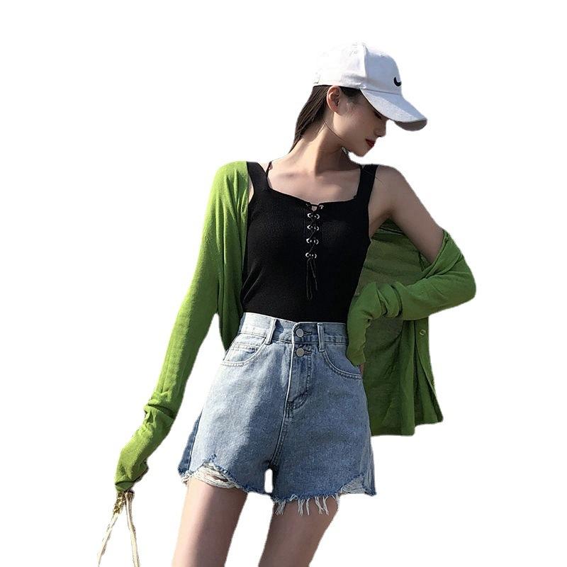 Wowen Pants Classic and Minimalist Fashion Versatile Broken Holes Female Summer Loose High-waisted Thin Thin Section A Word Wide-legged Denim Shorts