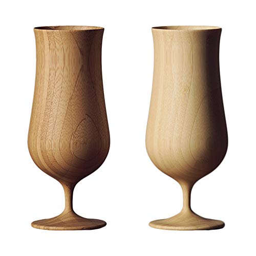 RIVERET Vessel Beer Glasses, 380ml, Pair, Bamboo, Dishwasher Safe, White/Brown, RV-114WB