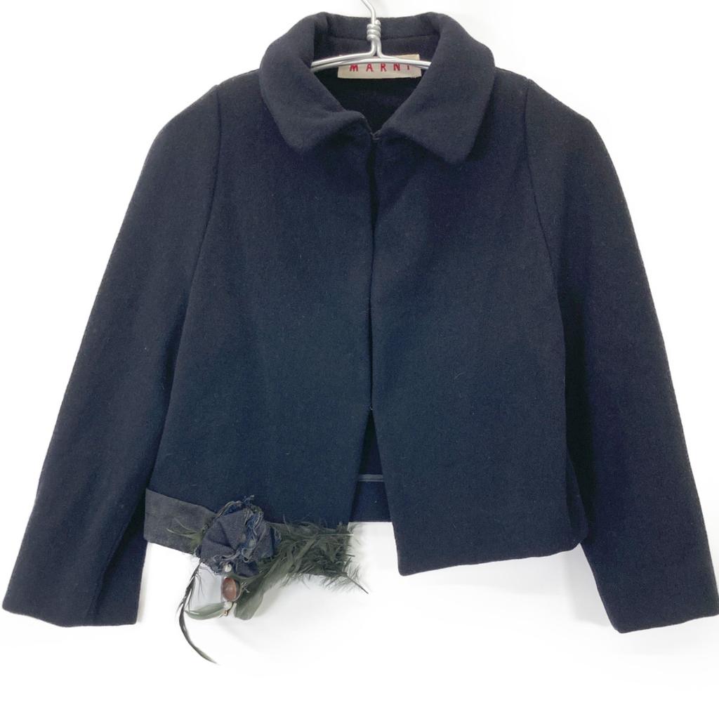 MARNI Navy wool short jacket with corsage Jacket 42 NavyUsed