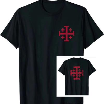 2026 Chevaliers Temporaire Croix de Jérusalem Royaume Hommes T-shirt Manches Courtes Décontracté Coton Imprimé Col Rond T-shirt d'Été