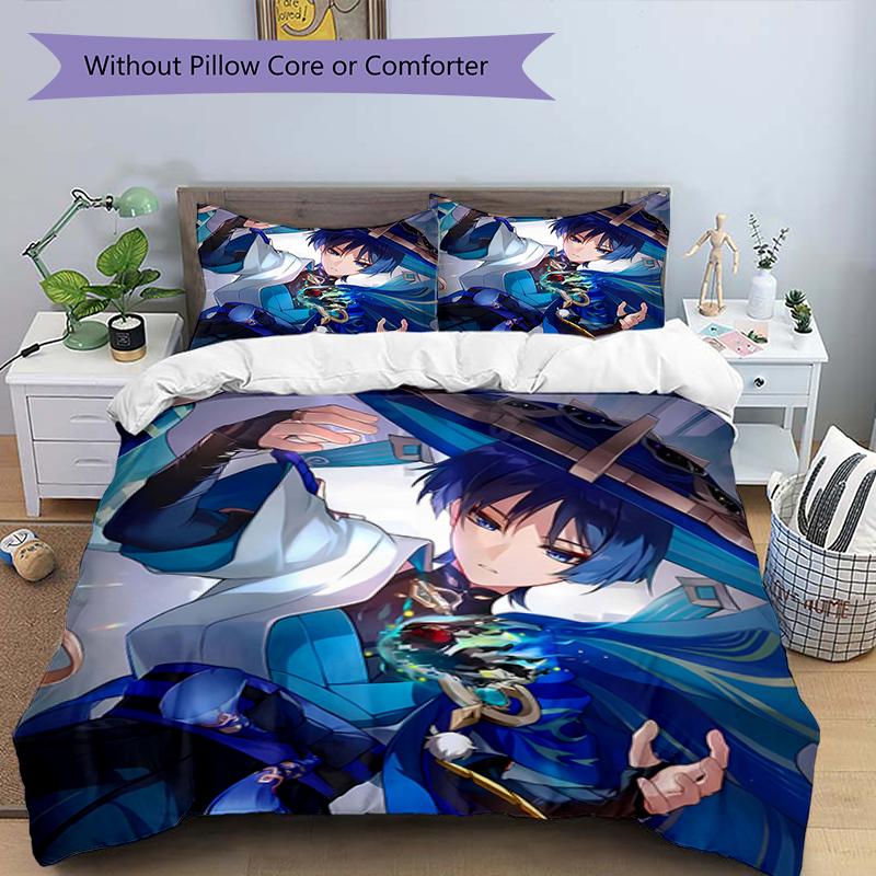 3pcs Genshin Impact Wanderer2 Design Cover Set - HD Printed Bedding with 1 Cover and 2 Pillowcases - Perfect for Home and Dorm Decor