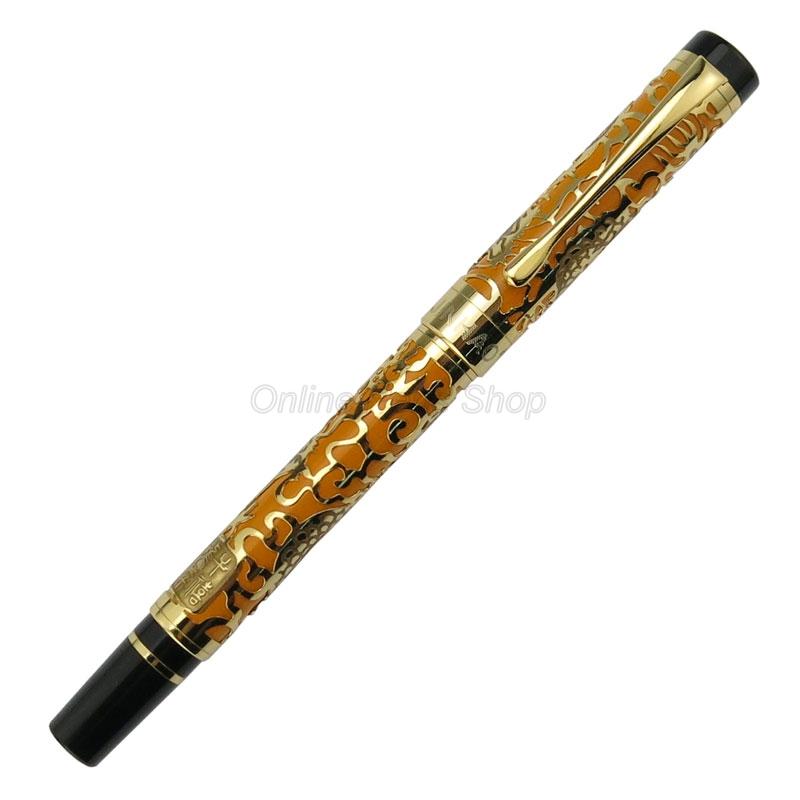 Jinhao 5000 Penna Roller Metal con Intaglio Texture Drago Fusto Bianco Rifiniture Dorate Cancelleria Professionale per Ufficio Accessorio per Scrittura