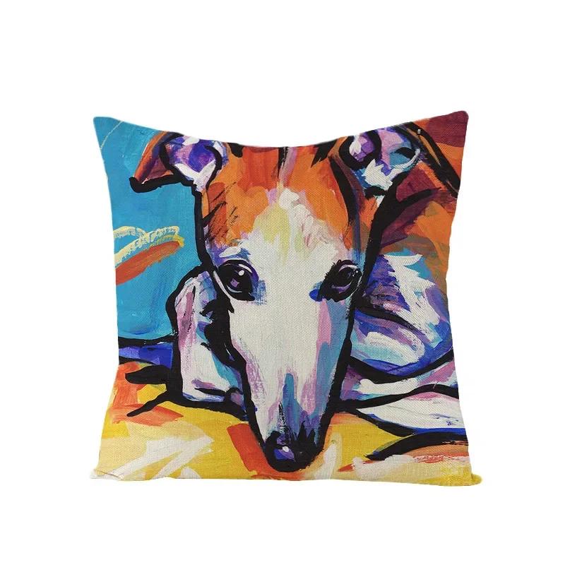 Animal Printed Cute Dog Cushion Cover Linen Poppy Throw Pillow Cover Decorative Sofa Pillow Case Pillowcase 45X45Cm