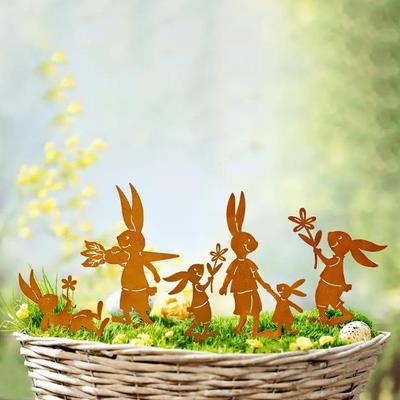 Rustikaler Schmetterlings- & Blumentopf-Einsatz mit Hasen-Igel-Silhouette für Gartendekoration