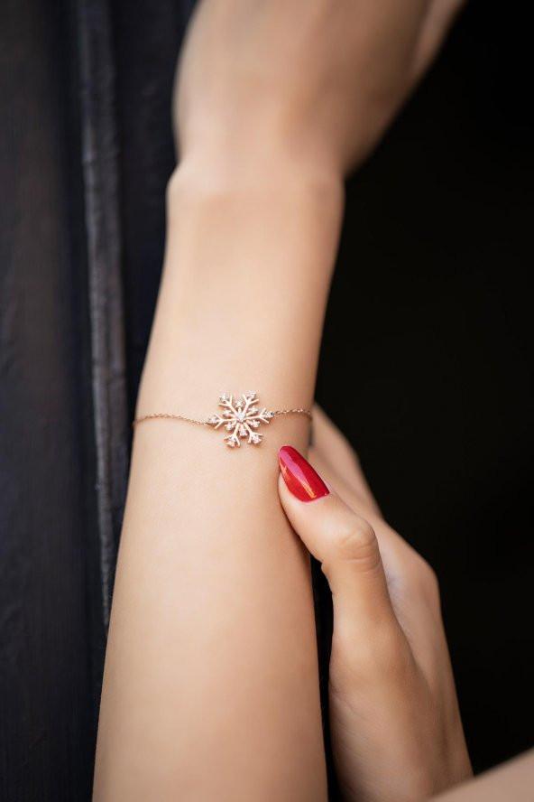 

Браслет из стерлингового серебра с камнем снежинки с цирконом и розовым покрытием