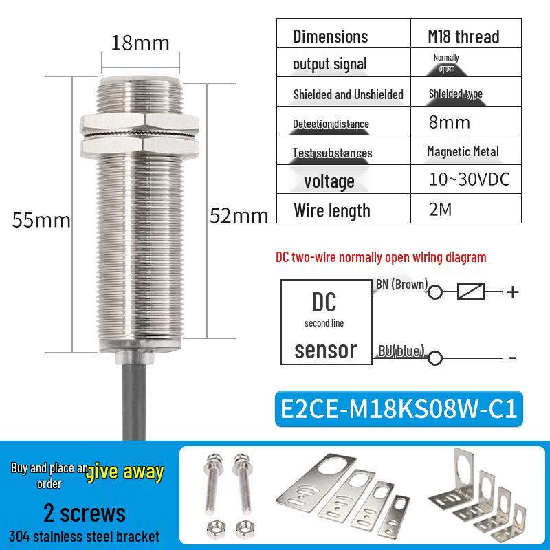 Waterproof Inductive Proximity Switch, Two-Wire, M8/M12/M18/M30, NPN NO/PNP NC