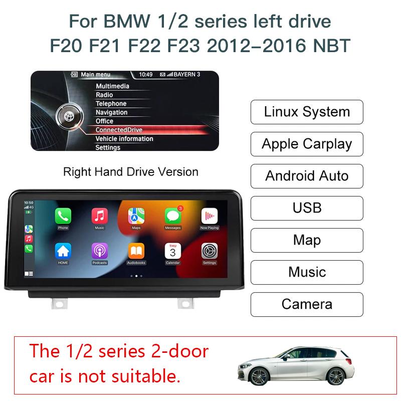AUTOABC Wireless Carplay and Android Auto 10.25 inch Linux car touch screen for BMW 1 2 Series NBT system F20/F21/F22 2013-2015