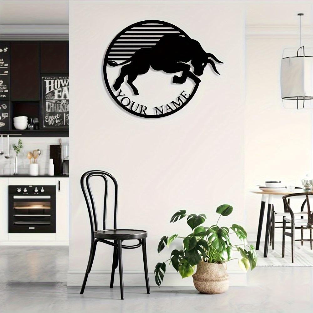 Art Mural Taureau en Métal Noir Personnalisable Unique Plaque Décorative Cadeau Nom Personnalisé Décoration Intérieure Bohème