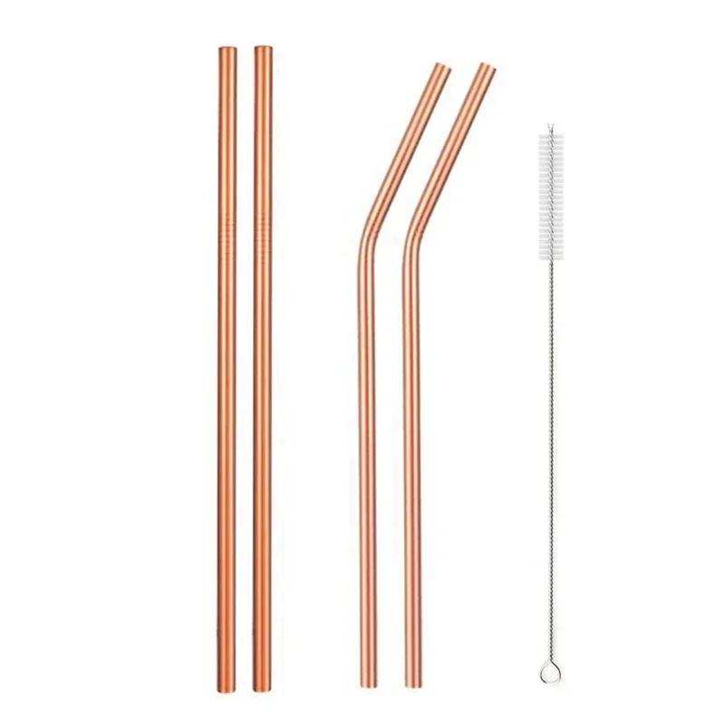 Reusable Metal Drinking Straight Bent Straws Portable Stainless Steel Travel Straw with Cleaning Brush 40oz Watercup Accessories