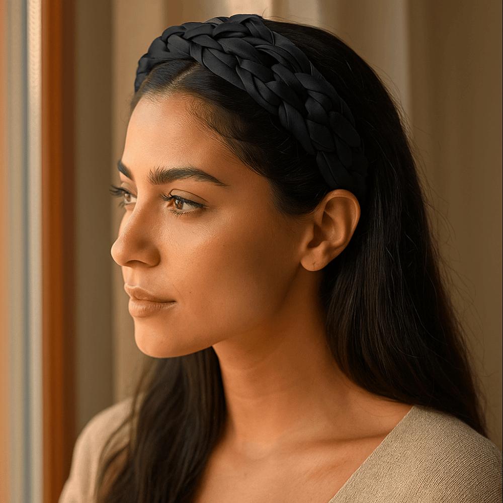 Satin Black Headband Padded Design Women Head Hoop Fashion Braided Hairband Party