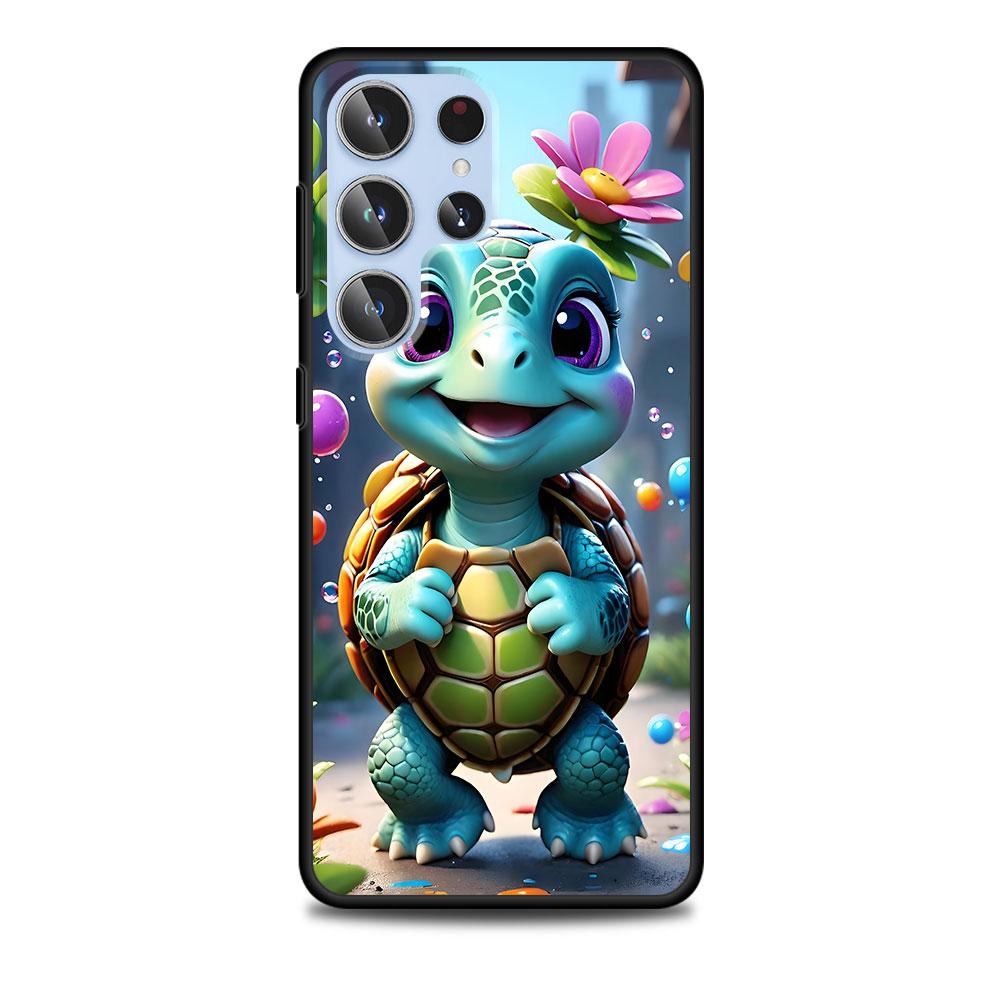 Schattige Kleine Schildpad Luxe Hoesje voor Samsung Galaxy S23 S21 S20 FE S24 S22 Ultra S10 S10e S9 Plus Zacht Zwart TPU Telefoonhoesje