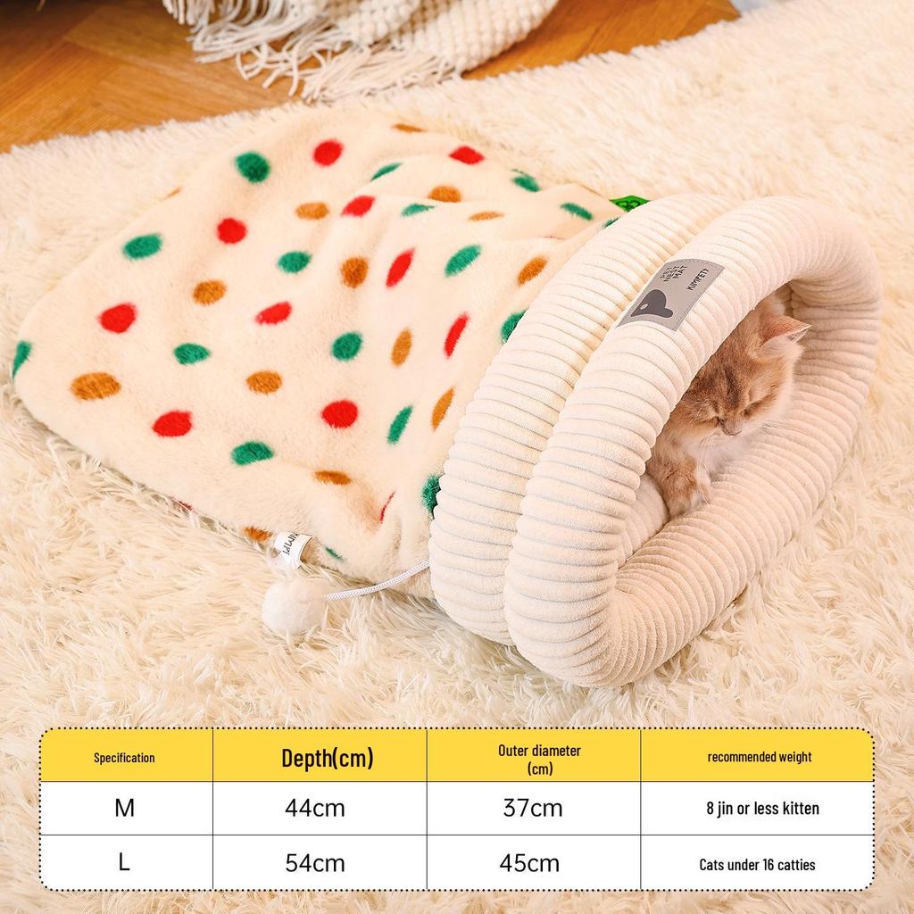Cozy Winter Cat Bed - Enclosed Down Pocket, Kitten Sleeping Bag Nest, Warm Pet Bed for Dogs.