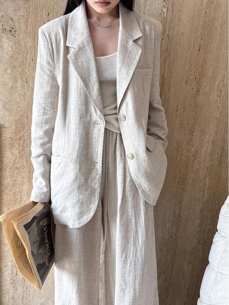 LUXI Women's Autumn Tencel Linen Blazer & Pants Set