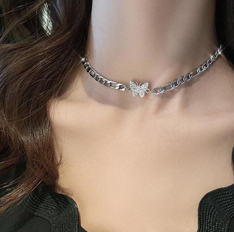Light Luxury Butterfly Full Diamond Choker Necklace - Trendy and Versatile Female Jewelry