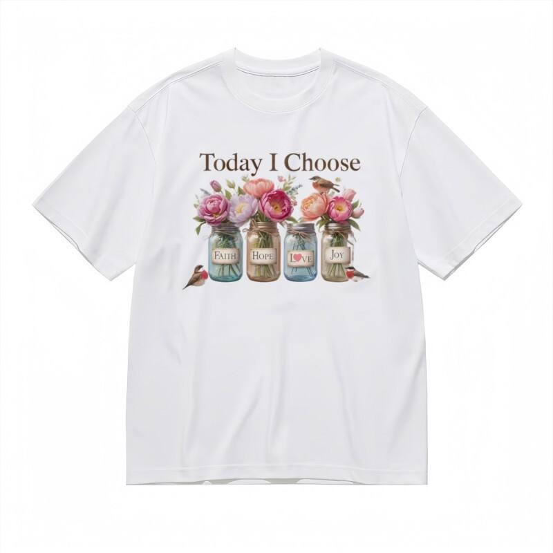 

Women s Round Neck Classic T-Shirt Glass Jar Floral with Bird Accent Quote Tee M