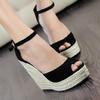 Damen Sandalen Fischmaul Keilabsatz Höhe Erhöhende Sandalen Dicke Sohle Strand Büro Sandalen