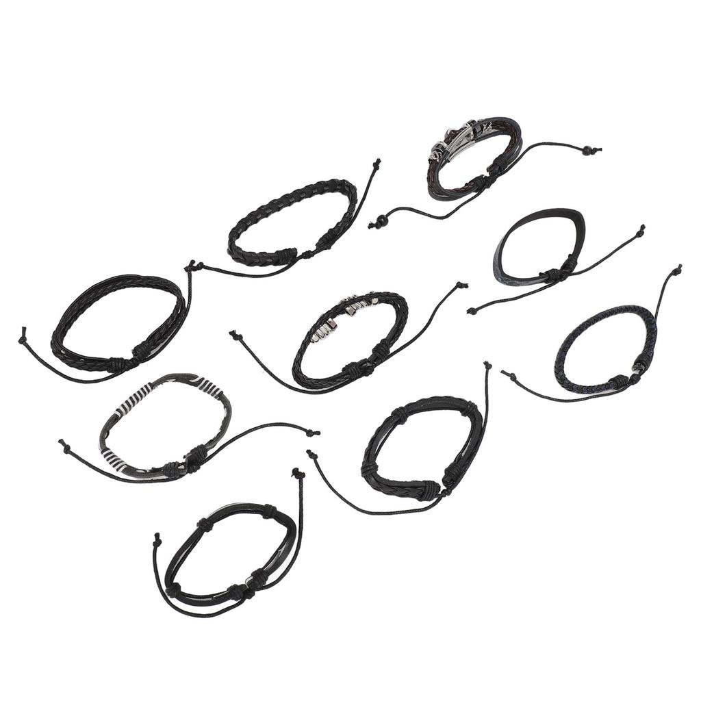 9pcs Braided PU Leather Bracelets for Men Women Vintage Multi Layer Easy Matching Woven Cuff Wrap Bracelets