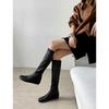 French Round Head Inner Height Increase Slope Heel Elastic Thin Boots 2025 Super Fire Beautiful Huge Good-looking Early Autumn Tall Boots Women